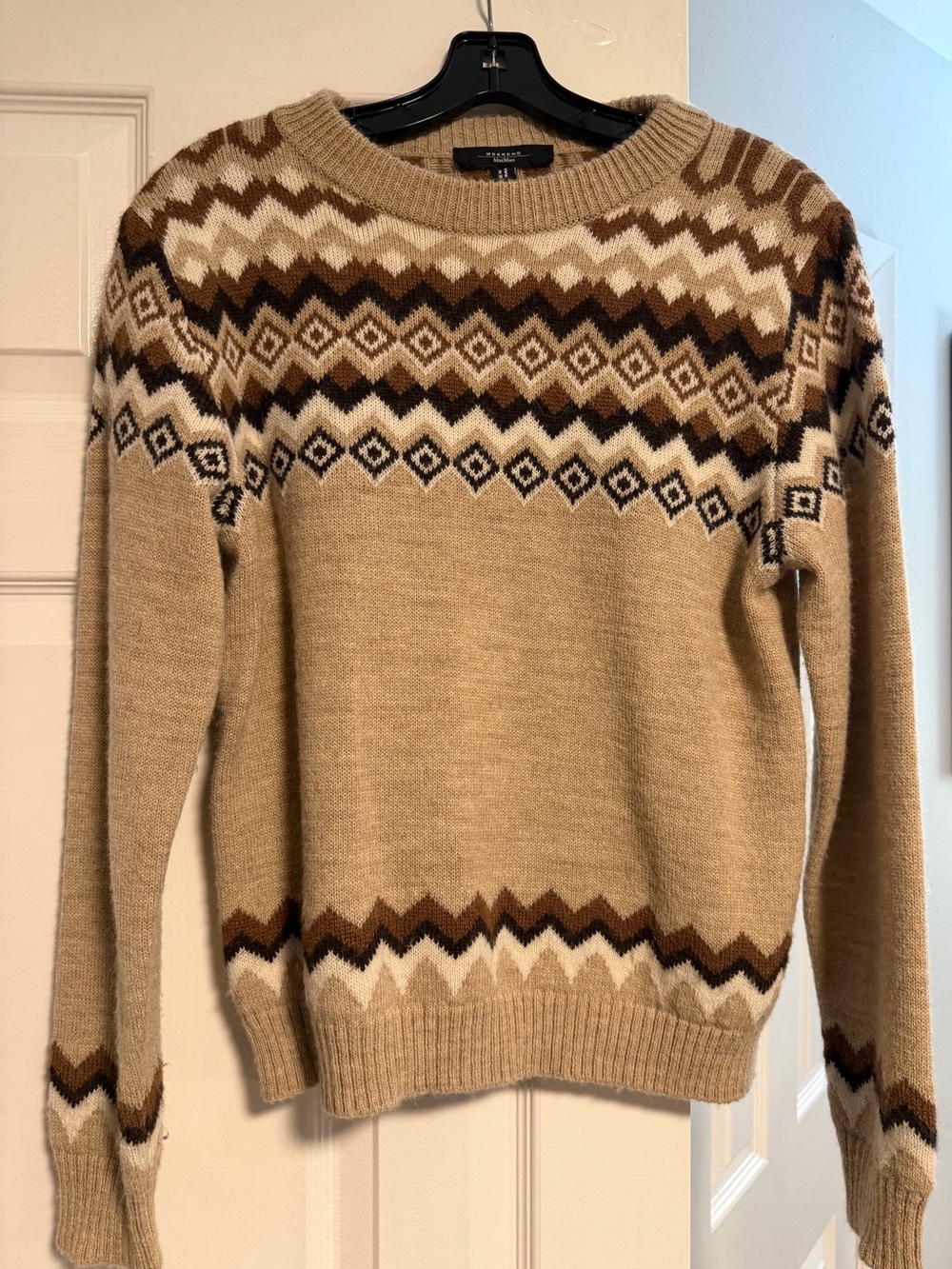 Weekend Max Mara Fair Isle Alpaca Wool Blend Sweater Camel Brown Size M - Picture 2 of 5